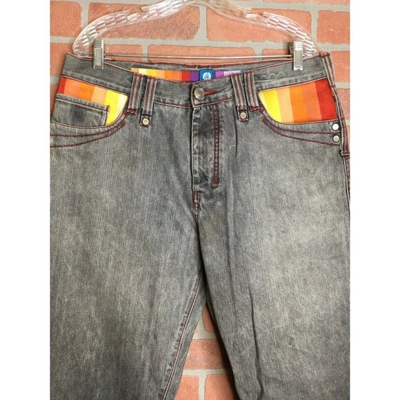 COOGI Mens Jeans Rainbow Stripe Embroidered Pockets Baggy Hip Hop Size 36 x 34 - Picture 4 of 14